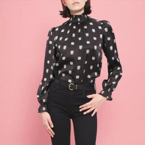 Tucker Stella Top Black Cross Stitch in Silk Stretch Charmeuse Long Sleeves